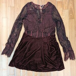 Free People Marlie Lace Velvet Mini Dress Size XL